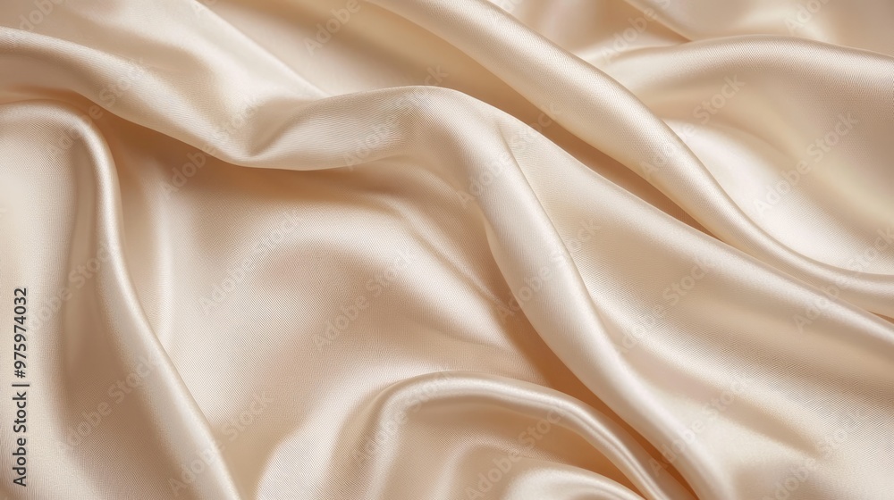 Close-up of cream-colored satin fabric with soft folds and shimmering texture, ideal for luxury fashion backgrounds Close-up of cream-colored satin fabric with soft folds and shimmering texture, ideal for luxury fashion backgrounds