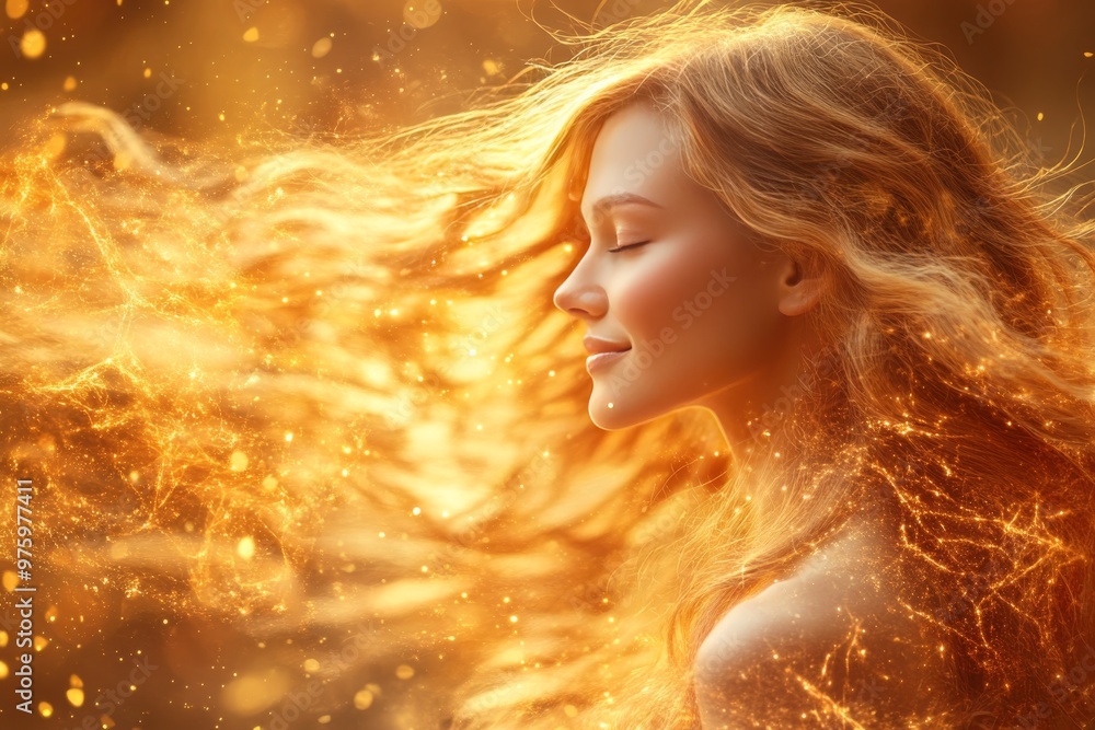 Womans face bathed in glowing flames symbolizing the intensity of thought and the transformation of human energy within a futuristic metaphysical framework Womans face bathed in glowing flames symbolizing the intensity of thought and the transformation of human energy within a futuristic metaphysical framework