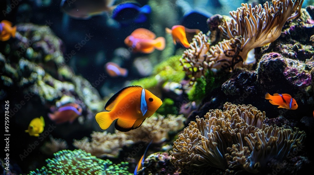 Naklejka premium Vibrant coral reef teeming with colorful fish