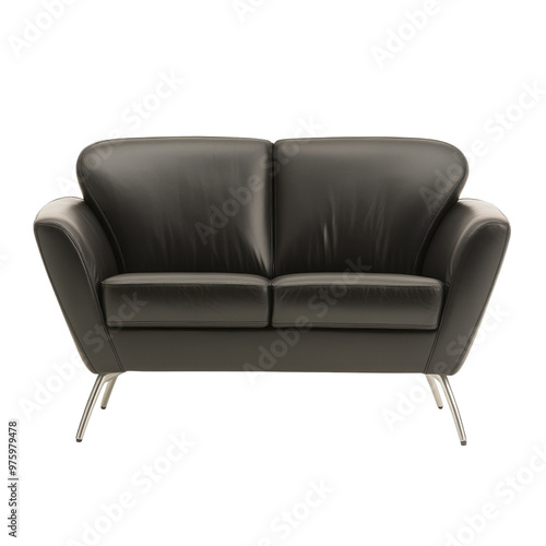 Stylish black leather loveseat with modern design, perfect for enhancing living room decor and providing comfort.