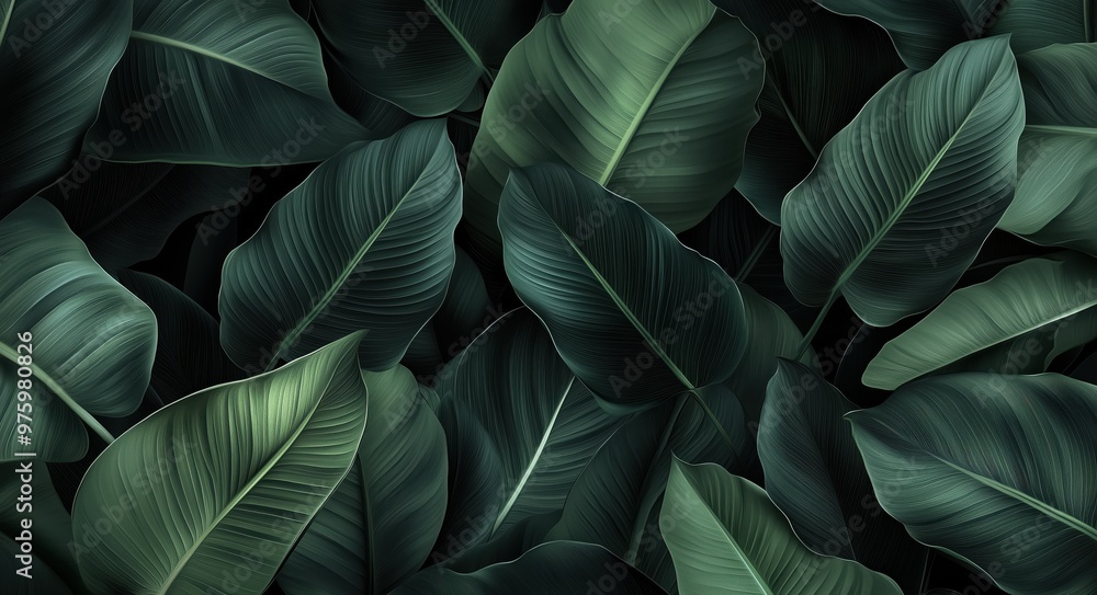A close up of green leaves with water droplets on them. The leaves are arranged in a way that creates a sense of depth and movement. The image conveys a feeling of freshness and vitality A close up of green leaves with water droplets on them. The leaves are arranged in a way that creates a sense of depth and movement. The image conveys a feeling of freshness and vitality