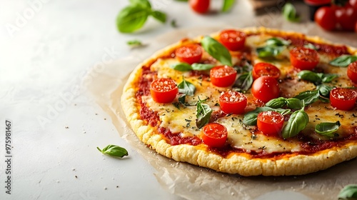 Healthy Cauliflower Pizza Crust on Bright Clean Background with Copyspace