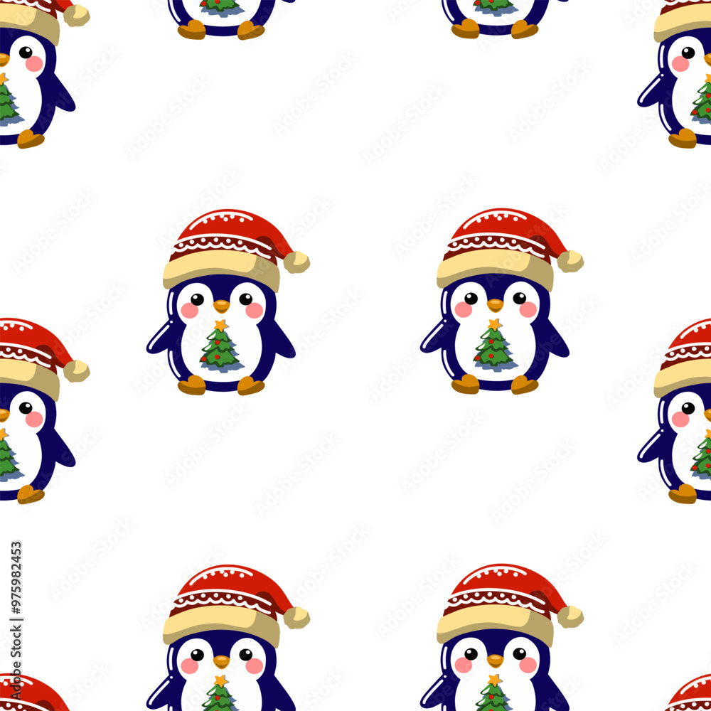 Seamless pattern of cute penguims for Christmas and New Year deecorations Seamless pattern of cute penguims for Christmas and New Year deecorations