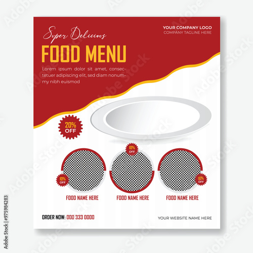 Fast food restaurant business marketing social media post or banner template design with abstract fire smoke background, logo and icon. Pizza, burger & hamburger sale promotion web flyer or poster.