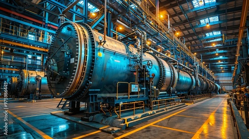 Large industrial equipment inside a factory setting