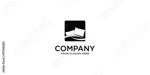 Simple bed logo design premium vector