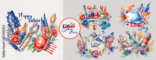 USA Happy labor day Bundle design vector illustration