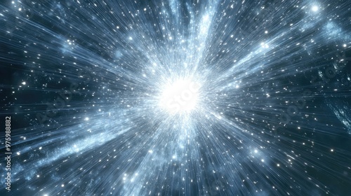 Pulsating light beams extending outward from the center, resembling a starburst.