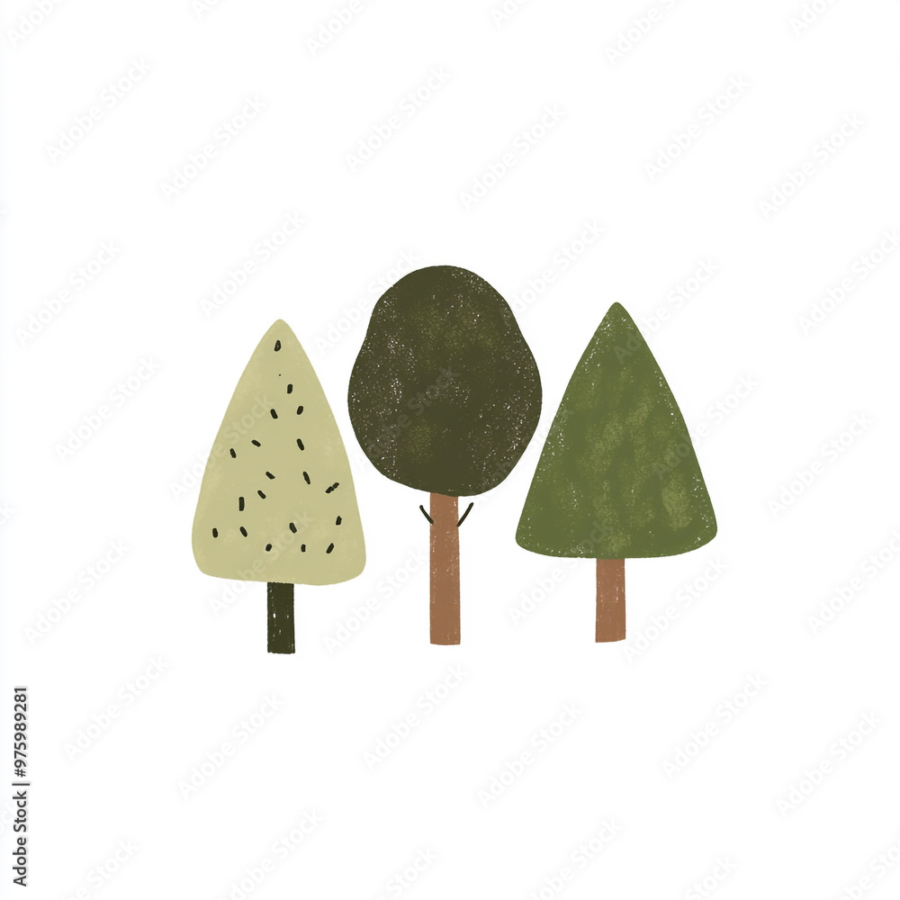 Logo design featuring simple shapes of trees and tree trunks, in green colors on a white background. Logo design featuring simple shapes of trees and tree trunks, in green colors on a white background.