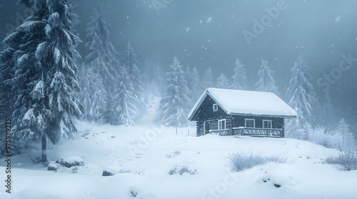 A Solitary Cabin in a Winter Blizzard