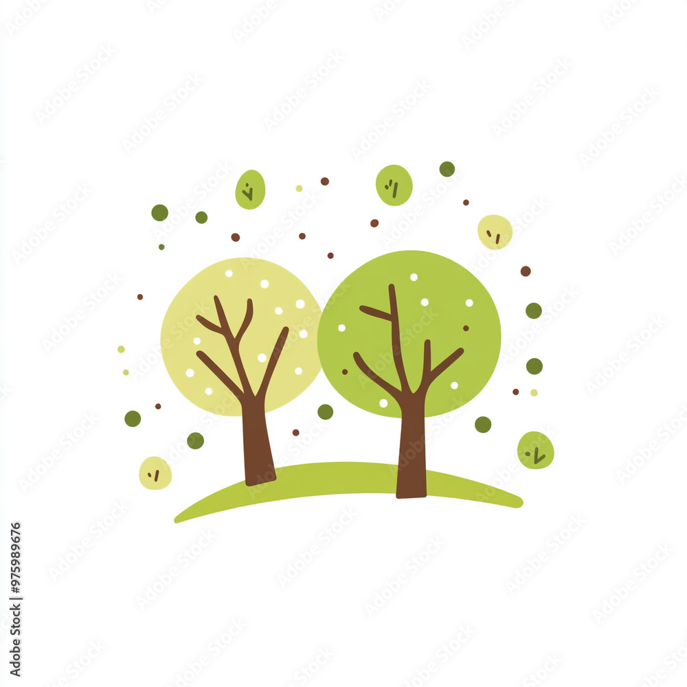 Logo design featuring simple shapes of trees and tree trunks, in green colors on a white background. Logo design featuring simple shapes of trees and tree trunks, in green colors on a white background.