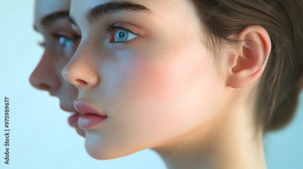 Captivating virtual twin model with striking blue eyes and elegant features radiates an aura of self-confidence,poise and magnetic presence. Her pensive. Captivating virtual twin model with striking blue eyes and elegant features radiates an aura of self-confidence,poise and magnetic presence. Her pensive.
