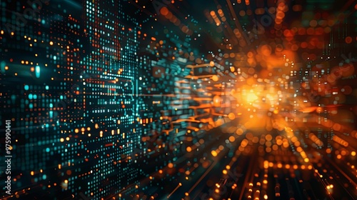 Wallpaper Mural Abstract Digital Network with Orange and Blue Lights Torontodigital.ca