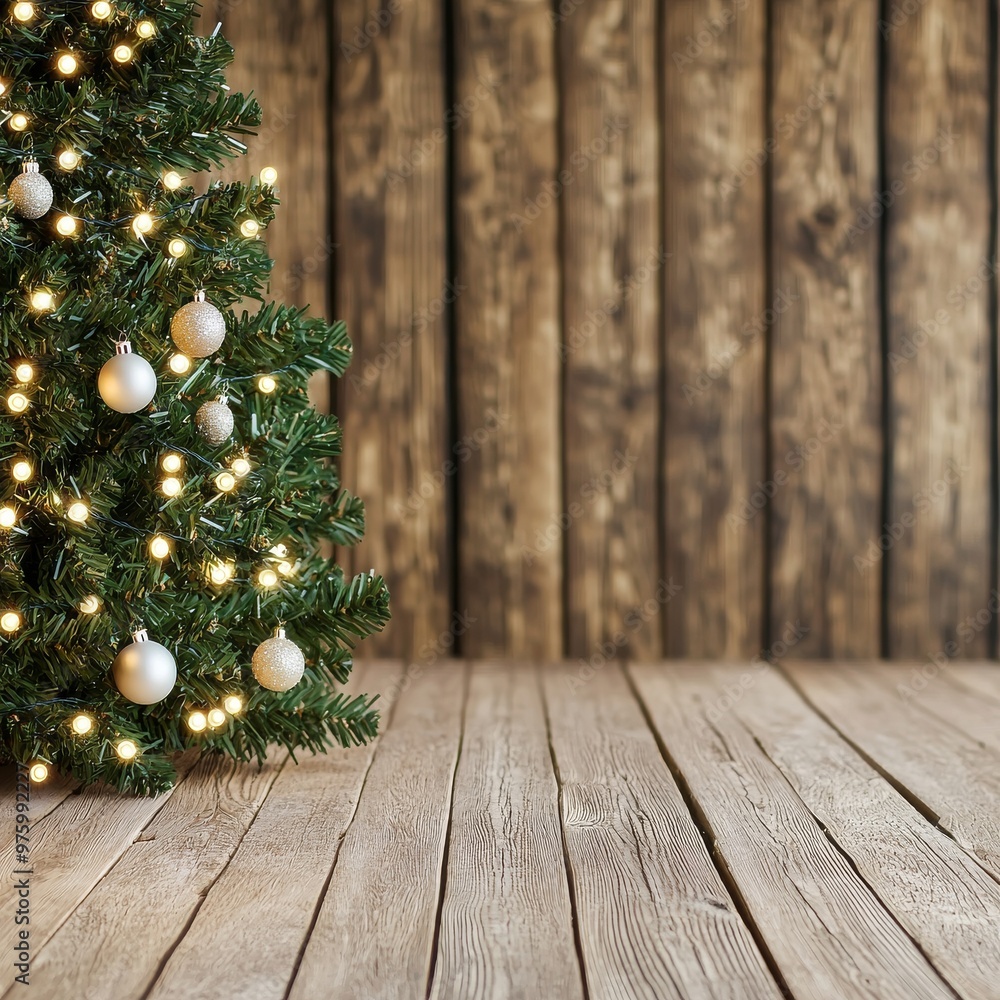Christmas Tree on Rustic Wooden Background Christmas Tree on Rustic Wooden Background
