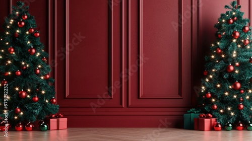 Christmas Tree Decor Red Green Presents Interior Room