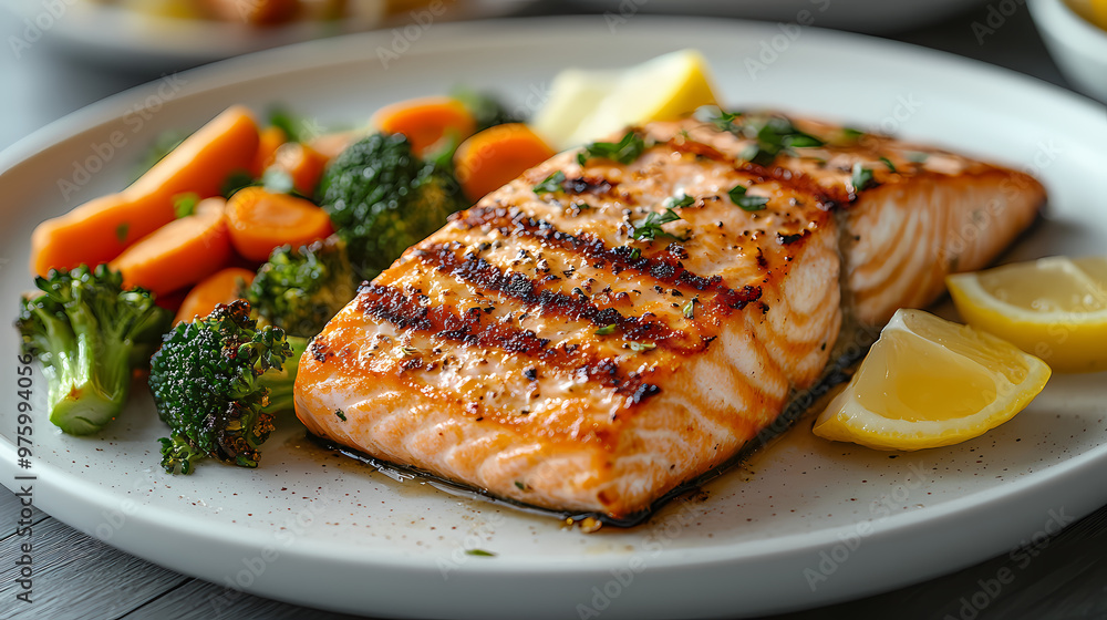 A minimalist modern plate of grilled_salmon_fillet A minimalist modern plate of grilled_salmon_fillet