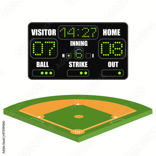 Baseball Field and Scoreboard on grey background.