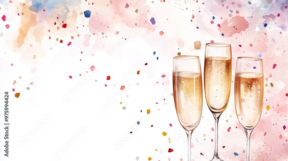 Elegant champagne flutes on a colorful confetti background, perfect for celebrations and special occasions. Elegant champagne flutes on a colorful confetti background, perfect for celebrations and special occasions.