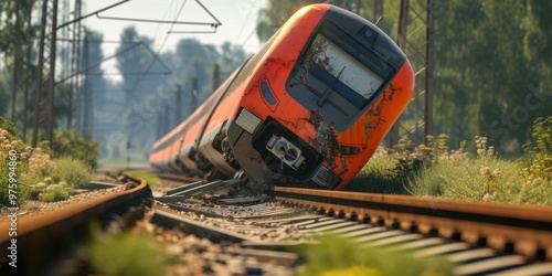 Accident on the railway tracks, the train went off the rails, tragedy, Generative AI.