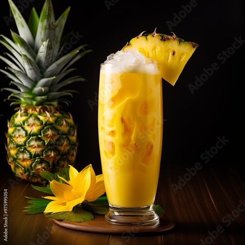 A smoothie with pineapple juice and condensed milk mixed in the drink photo