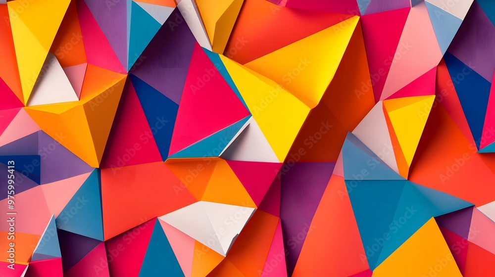 Geometric abstract design with sharp triangles and polygons in bold, bright colors. Geometric abstract design with sharp triangles and polygons in bold, bright colors.