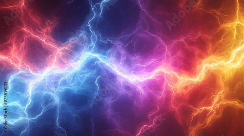 Energetic abstract background with jagged lines and bright colors resembling lightning strikes.