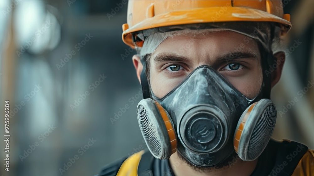 Close-up Portrait of a Construction Worker Wearing a Respirator Mask Close-up Portrait of a Construction Worker Wearing a Respirator Mask