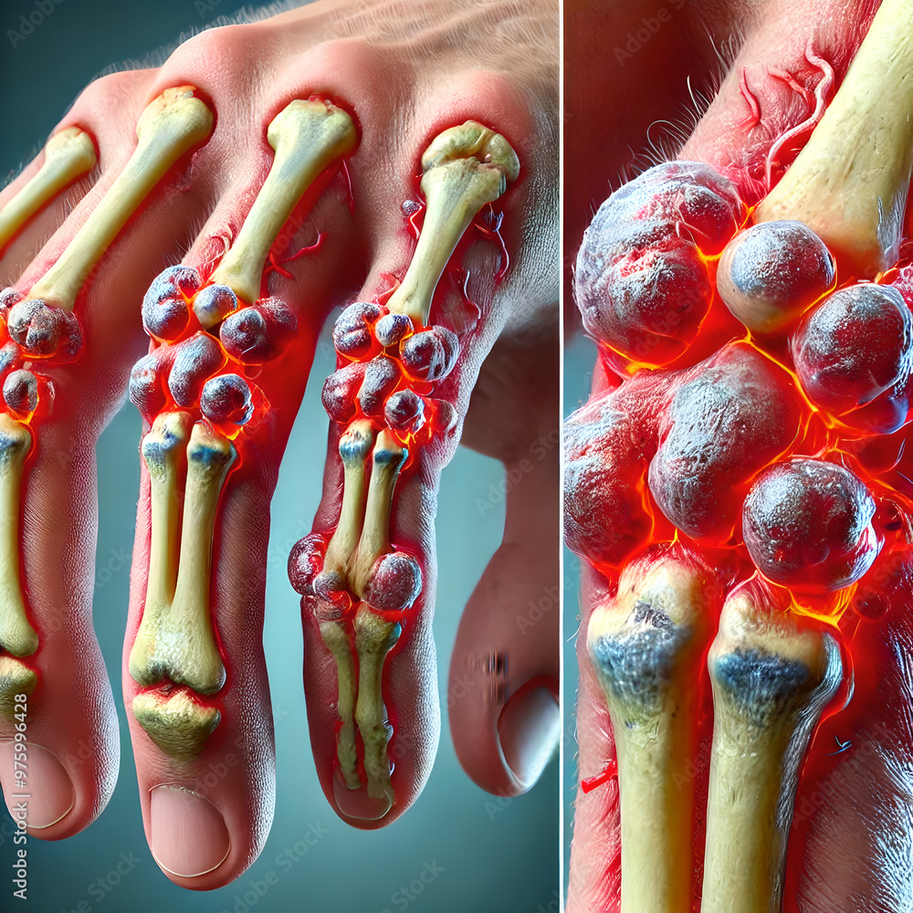 3D Bone: Close-up inflammation and swelling in finger joints of patient