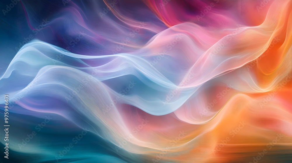 Abstract waves of color blending into one another to create a sense of motion and fluidity. Abstract waves of color blending into one another to create a sense of motion and fluidity.