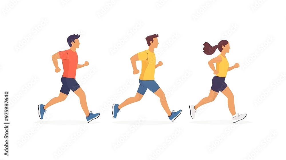 Two Men and a Woman Jogging on a Trail Together in a Natural Setting Two Men and a Woman Jogging on a Trail Together in a Natural Setting