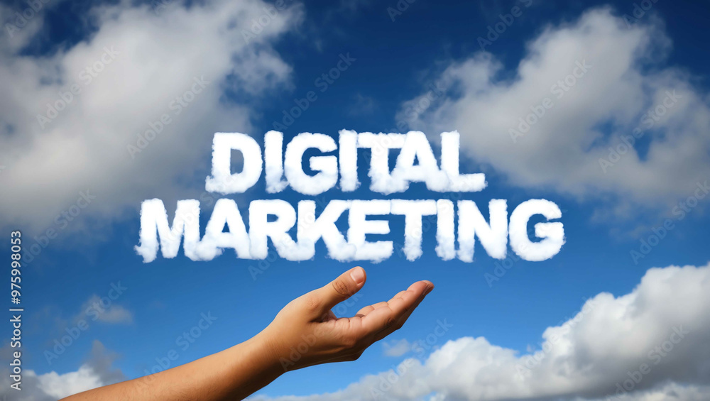 digital marketing word made of clouds in blue sky background digital marketing word made of clouds in blue sky background