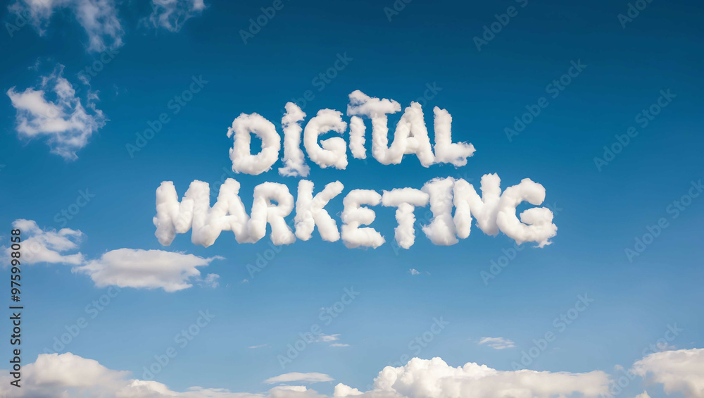 digital marketing word made of clouds in blue sky background digital marketing word made of clouds in blue sky background