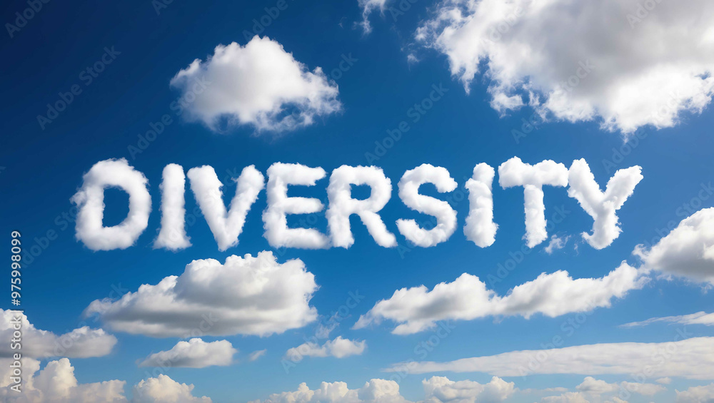 diversity word made of clouds in blue sky background diversity word made of clouds in blue sky background