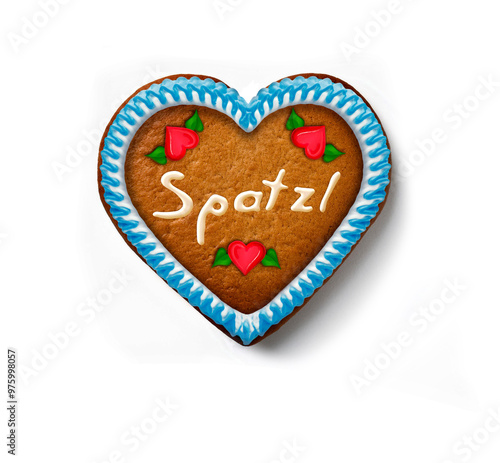 Oktoberfest Lebkuchenherz mit Blauem Rand isoliert auf weissem Hintergrund