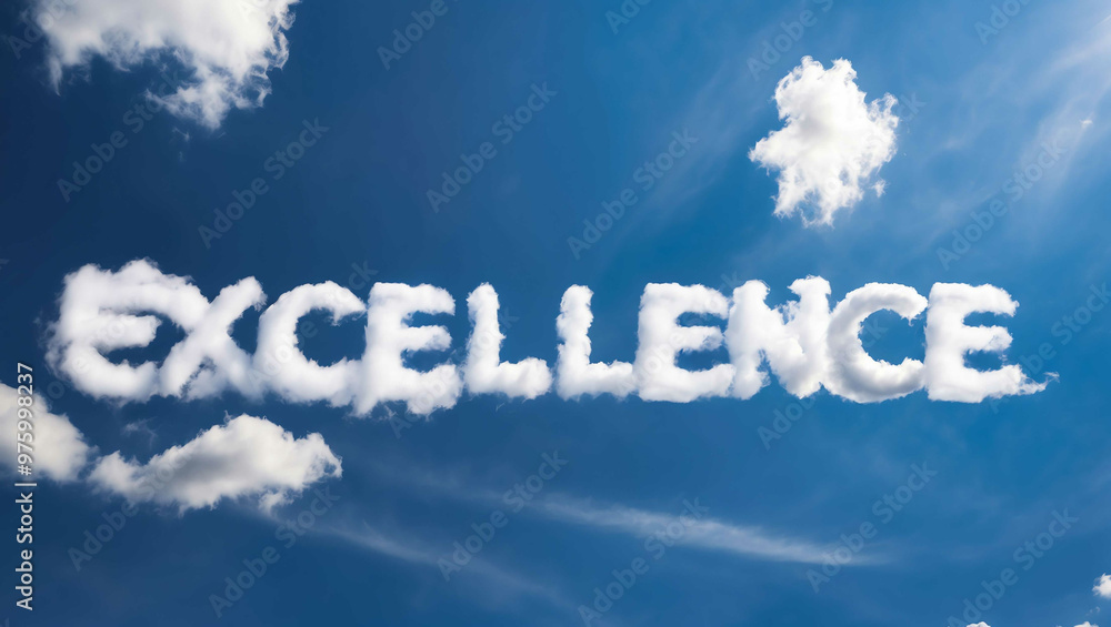 excellence word made of clouds in blue sky background excellence word made of clouds in blue sky background