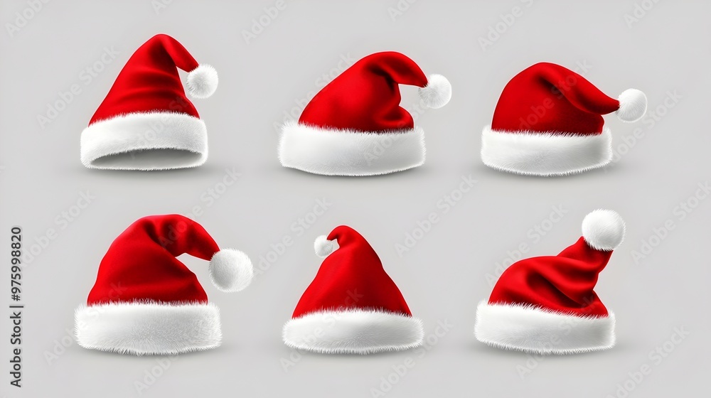 Stack of Red Santa Hats Arranged for Festive Christmas Holiday Stack of Red Santa Hats Arranged for Festive Christmas Holiday