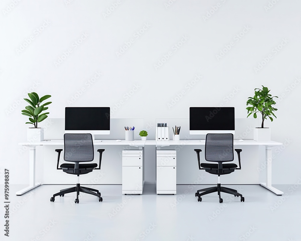 A workspace with adjustable desks and chairs, each with its own set of office supplies and stationery for easy access adjustable desks, office supplies, workspace design A workspace with adjustable desks and chairs, each with its own set of office supplies and stationery for easy access adjustable desks, office supplies, workspace design