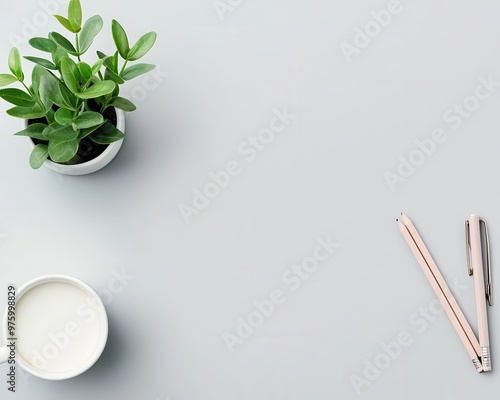 A personal desk with minimalistic stationery, creating a clutter-free workspace for enhanced productivity minimalist desk, stationery, productivity photo