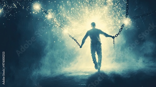 Wallpaper Mural A man breaking free from chains with rays of light illuminating his path toward a better future Torontodigital.ca