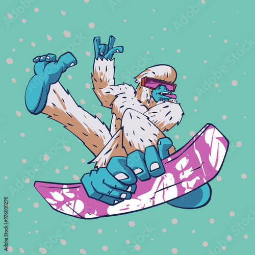 Vector Illustration of a Cool Snowboarding Yeti