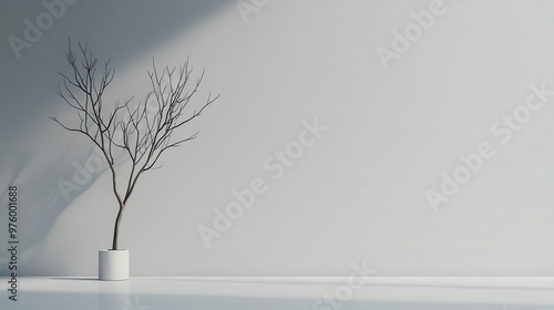 A minimalist tree silhouette with delicate branches, casting a soft shadow on a blank wall tree silhouette, shadow, minimalist