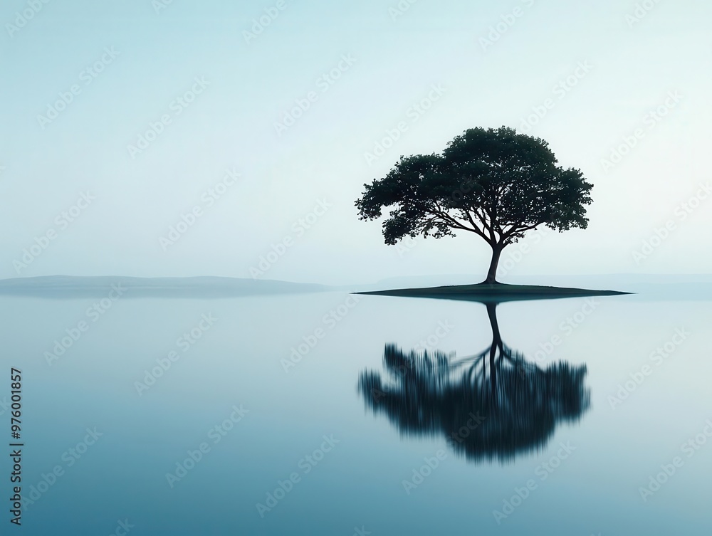 A minimalist scene with a tree silhouette near a lake, its reflection and shadow perfectly mirrored on the water tree silhouette, shadow, minimalist reflection A minimalist scene with a tree silhouette near a lake, its reflection and shadow perfectly mirrored on the water tree silhouette, shadow, minimalist reflection