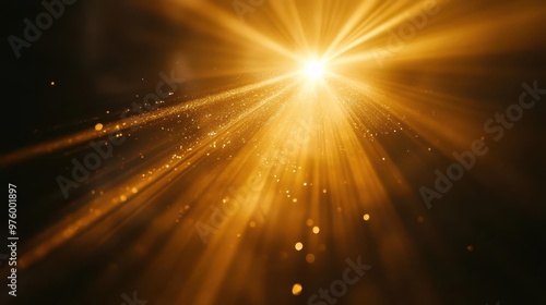 ethereal golden light beams piercing through darkness dramatic contrast anamorphic lens effect warm orange glow celestial atmosphere