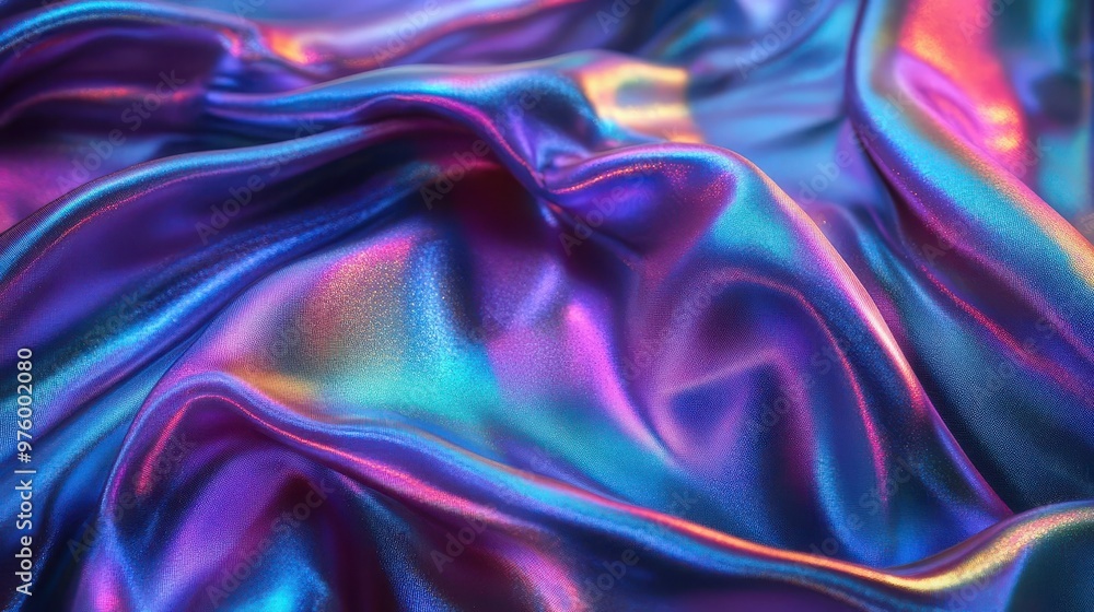 Fototapeta premium ethereal holographic fabric rippling with iridescent colors creating a mesmerizing interplay of light and texture reminiscent of alien landscapes or futuristic fashion