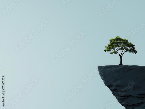 A lone tree in silhouette on a rocky outcrop, casting a sharp shadow on the ground below tree silhouette, shadow, minimalist rock