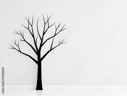 A minimalist tree silhouette framed against a cloudy sky, with its shadow forming simple, geometric patterns tree silhouette, shadow, minimalist sky