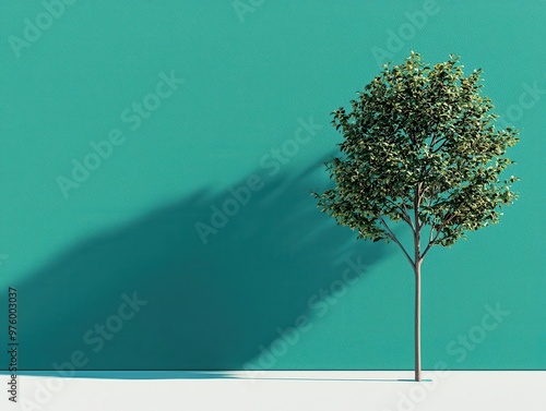 A simple, stylized tree with bold lines, casting a sharp shadow on a smooth, flat surface stylized tree, shadow, minimalist design