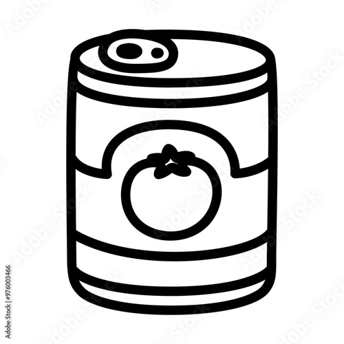 Hand drawn tomato soup can doodle line icon. Canned crushed tomatoes or tomato paste. Simple cartoon drawing, vector clip art illustration.