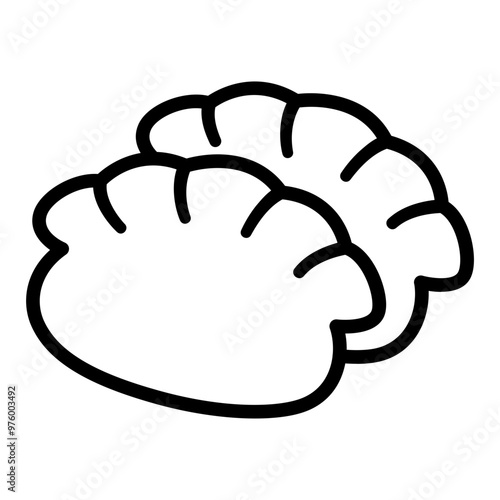 Hand drawn dumplings doodle line icon. Potstickers, Chinese food, dim sum. Black and white drawing, vector clip art illustration.