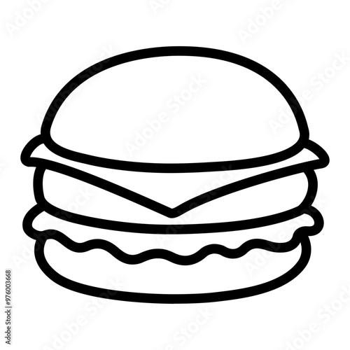 Hand drawn burger doodle line icon. Black and white cheeseburger drawing, vector clip art illustration.